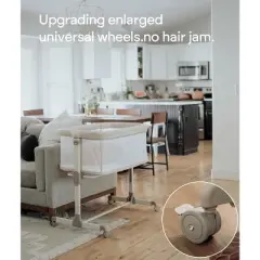 Fodoss Baby Bassinets Bedside Sleeper with Wheels, 7 Height Adjustable, Beige