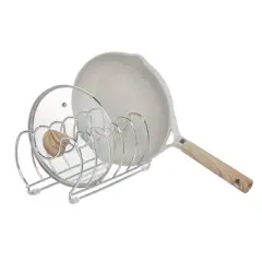 iDESIGN Classico Steel Kitchen Cabinet Cookware Organizer Chrome: Freestanding Metal Pot Rack, 13" x 6" x 5", Silver