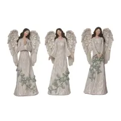 Transpac Set of 3 Greenery Angel Figurines Christmas Home Decorations Resin Decorative Objects