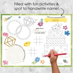 Big Dot of Happiness Wildflowers Bride - Paper Boho Floral Bridal Shower and Wedding Party Coloring Sheets - Activity Placemats - Set of 16