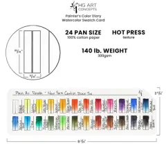 HG Art Concepts Painters Color Diary Watercolor Swatch Card, 24-Pan Size, 10-Pk, 140 lb Hot Press 100% Cotton Paper, Fits New York Central Palette