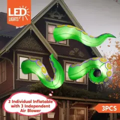 Joyfy 3 Pcs Halloween Inflatable Outdoor Decorations, Giant Octopus Tentacle with Built-in LEDs Broke Out from Window for Halloween Window Roof Decor