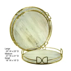 Essential Decor & Beyond 3PC Wooden And Gold Metal Tray