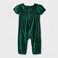Baby Girls' Crinkle Crushed Velour Romper with Headband - Cat & Jack&trade; Green