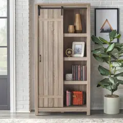 71" Glasbern Tall Farmhouse Barn Door Bookcase Weathered Gray - Buylateral