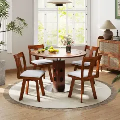 Tangkula Swivel Dining Chairs Set of 4 Dining Room Chairs w/ Rubber Wood Frame