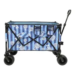 CAVINAS Heavy-Duty Folding Wagon Cart with Bonus Picnic Mat,Shopping Cart with Side Pocket,Wagon for Camping,Shopping