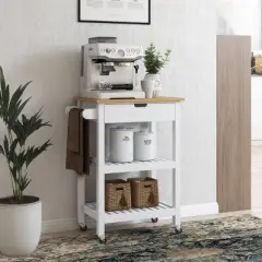 Sage Open Storage Wood Kitchen Cart White - CorLiving