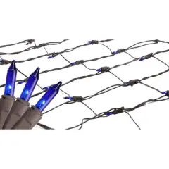Northlight Mini Net Style Incandescent Christmas Lights - 2' x 8' - Blue - Brown Wire