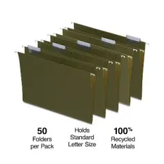 Staples Hanging File Folders 5-Tab Letter Standard Green 50/Box (266262) TR266262