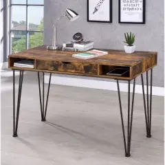 Olvera 1 Drawer Writing Desk with Steel Rebar Base Antique Nutmeg - Coaster