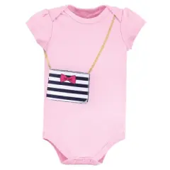 Little Treasure Baby Girl Cotton Bodysuits 3pk, Pink Navy Necklace