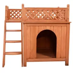 Tangkula Wooden Puppy Dog House Wood Pet Room w/ Raised Roof for Balcony