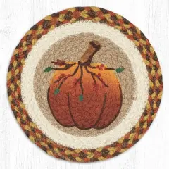Earth Rugs Harvest Pumpkin Printed Round Trivet &ndash; 10"x10" Braided Jute Fall D&eacute;cor Hot Pad with Rustic Autumn Gourd Design