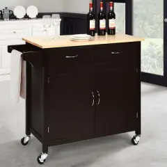 Costway Modern Rolling Kitchen Cart Island Wood Top Storage Trolley Cabinet Utility Brown