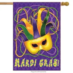 Mardi Gras House Flag Mask Beads Holiday 28" x 40" Briarwood Lane
