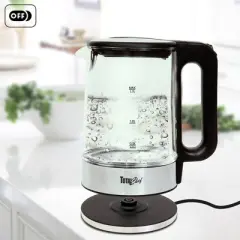 Total Chef Cordless Electric Glass Kettle LED Light 1.8 QT/1.7L: 360&deg; Rotating Base, Automatic Shut-Off, 1100W, Water Boiler