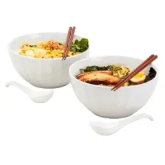 Infuse 6pc Ramen Bowl Set White: Stoneware, Dishwasher & Microwave Safe, 136oz Capacity, Solid Pattern, Round Shape, Kids & All Ages