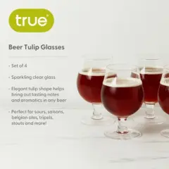 True Beer Tulip Glasses Craft Beer Cups Set Dishwasher Safe Drinking Tumblers Stemmed with Flared Rim, 15.5 Oz Clear Glass Set of 4