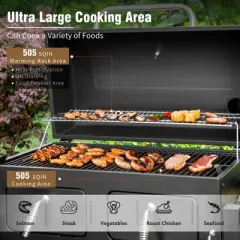 Captiva Designs Extra Large Charcoal BBQ Grill with 794 sq. in. Cooking Area, Adjustable Charcoal Trays & Foldable Side Tables