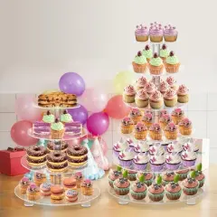 4 Tier Acrylic Cupcake Stand, Premium Cupcake Holder, Acrylic Cupcake Tower Display Cady Bar Party Dcor a Display for Pastry(4.7" Between 2 Layers)