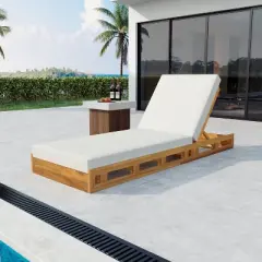 Christopher Knight Home Leeward Outdoor Acacia Wood Adjustable Chaise Lounge with Water-Resistant Cushion