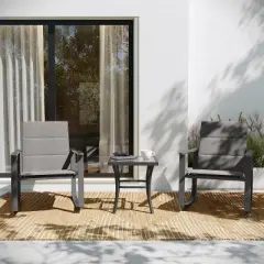 Flash Furniture Brazos 3 Piece Outdoor Rocking Chair Bistro Set with Flex Comfort Material and Metal Framed Glass Top Table