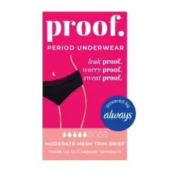 Proof Women's Mesh Trim Briefs, Moderate Absorbency Period Underwear - Black