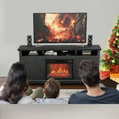 Acekool 67" Fireplace TV Stand - Built-in 23" Heater with Adjustable LED Flames, Glass Doors & Remote for Living Room