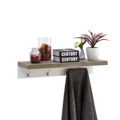 31.5" x 6.3" Wall Shelf with Four Hooks Gray/White - Danya B.