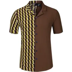 Lars Amadeus Men's Irregular Printed Summer Short Sleeve Button Down Hawaiian Camp Collar Patchwork Shirt