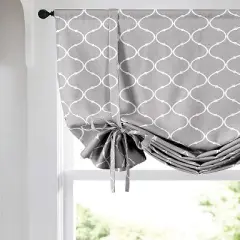 Kate Aurora Gray & White Lattice Clover Ultra Luxurious Single Tie Up Window Curtain Shade - 42 in. W x 63 in. L