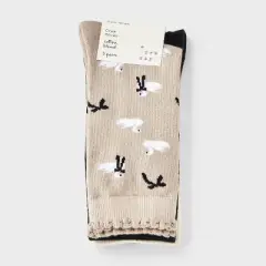 Women's Swans & Bows Scallop Cuff 3pk Crew Socks - A New Day&trade; Taupe/Black/Ivory 4-10