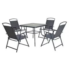 5pc Outdoor Steel Dining Set with Folding Chairs & Square Glass Table Top Gray - Crestlive Products