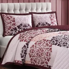 Bebejan Rosewood Harmony 100% Cotton 3-Piece Reversible Quilted Coverlet Set