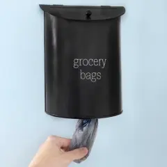 AuldHome Design Enamelware Grocery Bag Holder; Wall-Mounted Modern Farmhouse Style Plastic Bag Dispenser