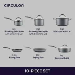 Circulon A1 Series with ScratchDefense Technology 10pc Nonstick Induction Cookware Set: Dishwasher-Safe, Tempered Glass Lids
