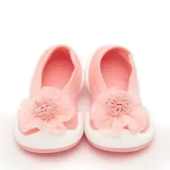 Komuello Toddler Girl First Walk Sock Shoes Flat Style - Pompom Flower Pink