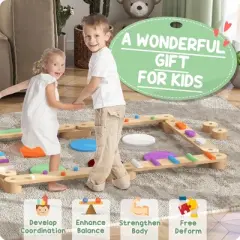 Dexmalle Kids Wooden Balance Board with Stepping Stones