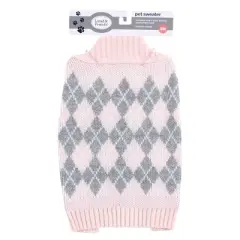 Luvable Friends Dogs and Cats Knit Pet Sweater, Pink Argyle