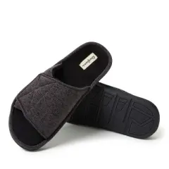 Dearfoams Men's Chase Marled Knit Adjustable Strap Slide Memory Foam Slipper