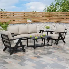 EAGLE PEAK Urban Slate 5 Piece Modern Outdoor Patio Furniture Set, Couch, Swivel Chairs, Coffee Table, and Side Table