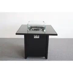 30" Black Powder-Coated Metal Outdoor Fire Pit Table with Smoked Glass Top and Lid