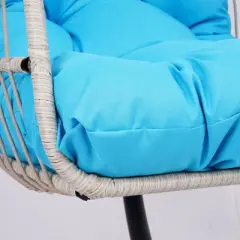 DOMETOUR Outdoor Egg Hanging Chair with Stand, Patio Wicker Swing Egg Chair Indoor Swinging Chair Outdoor Hammock Egg Chair BLUE