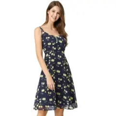 Allegra K Women's Summer Spaghetti Strap Smocked Floral Aline Sundress