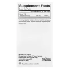 Natural Factors B12, Methylcobalamin, 1,000 mcg, 90 Chewable Tablets