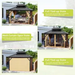 Aluminum Hardtop Gazebo 10x12FT, Outdoor Double Roof Canopy with Curtains and Netting for Garden, Metal Tent, Aluminum Frame Permanent Pavilion