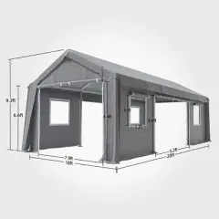 Carport Canopy Heavy Duty Waterproof UV Resistant Portable Garage 4 Doors & 4 Windows Carport with Removable Sidewalls for Car Truck Boat Storage
