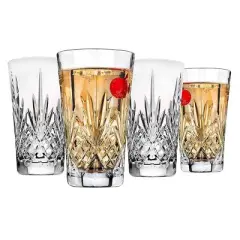 Godinger Silver Set of 4 Dublin Crystal All Purpose Glasses: 12 oz Tumblers, Hand Wash, Dishwasher-Safe, Hot/Cold Beverages