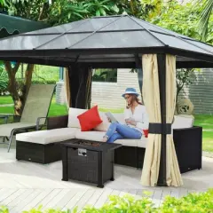 Outsunny 30 Inch Fire Pit Table, Propane Fire Table, 50,000BTU Auto Ignition Gas Firepits for Outdoor w/ Lid, Lava Rocks and Cover for Outdoor, Patio